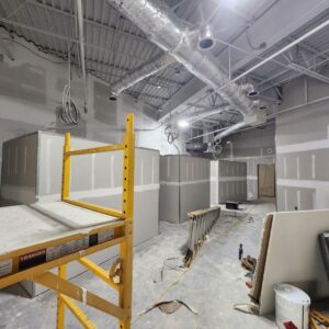 The interior of a commercial space under construction